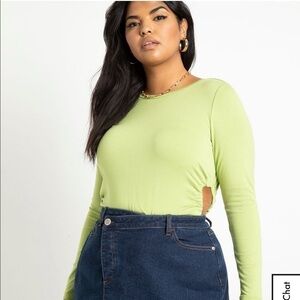 Eloquii Long Sleeve Top with Ruched Side Cutouts Herbal Garden Green 14/16